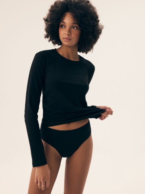 Basic Bluzka Z Długim Rękawem Czarna