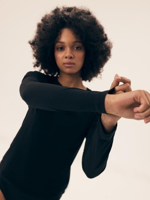 Basic Bluzka Z Długim Rękawem Czarna