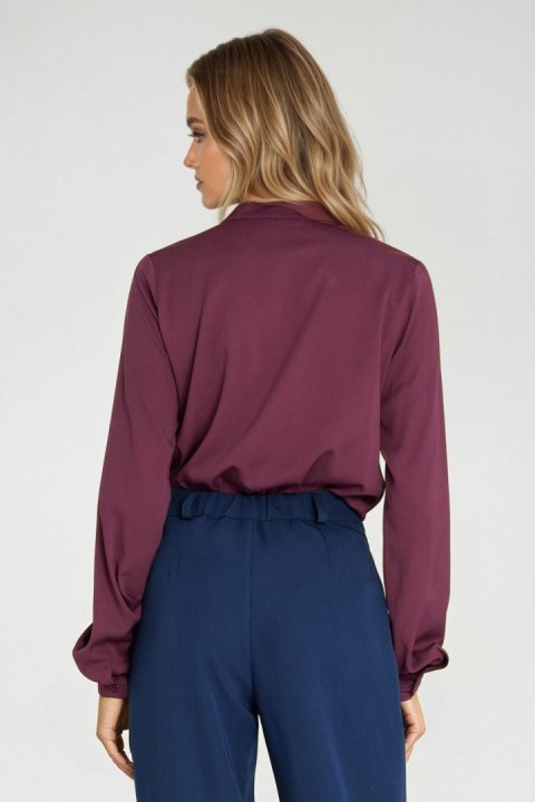 Bluzka Z Wiązaniem Pod Szyją Ecru Śliwkowa