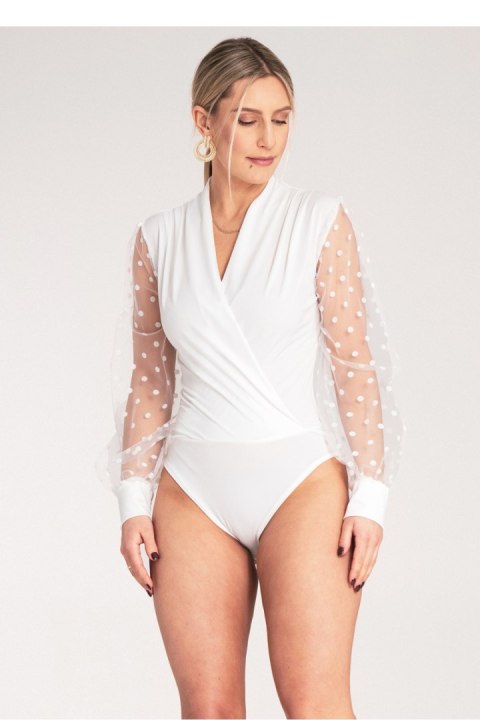 Body z Głębokim Kopertowym Dekoltem Białe