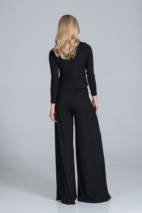 Spodnie Z Dzianiny Typu Dzwony Czarne