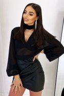 Elegancka Szyfonowa Bluzka Czarna