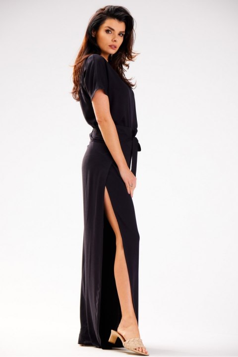 Wiązane Spodnie Typu Greckiego Z Wysokim Stanem Czarne