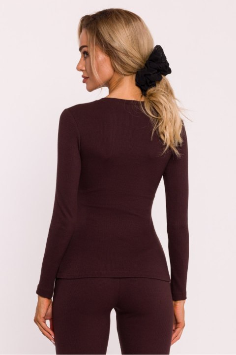 Basic Bluzka Z Długim Rękawem Brązowa