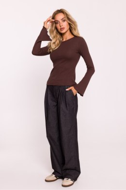 Basic Bluzka Z Długim Rękawem Brązowa