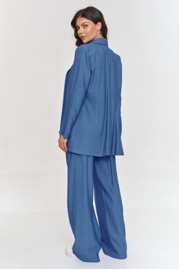 Elegancki, luźny komplet damski niebieski jeansowy