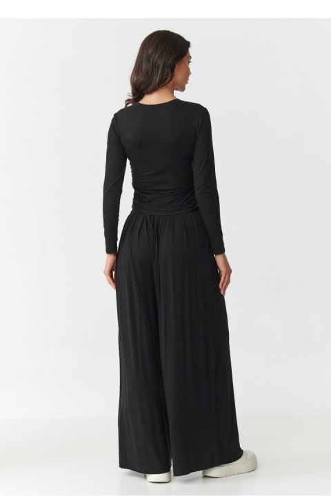 Komfortowy komplet bluzka z długim rękawem + szerokie spodnie  czarny