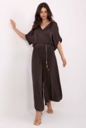 Wiskozowe Spodnie Z Wysokim Stanem Ciemny Brąz