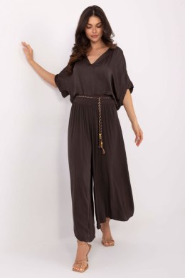 Wiskozowe Spodnie Z Wysokim Stanem Ciemny Brąz