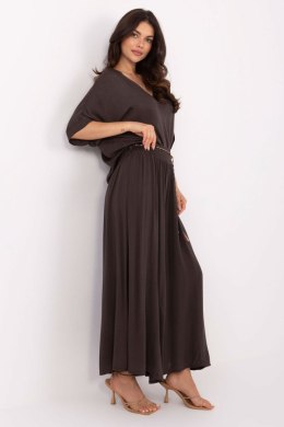 Wiskozowe Spodnie Z Wysokim Stanem Ciemny Brąz