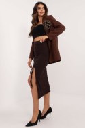 Długa Spódnica Ołówkowa Z Rozcięciem Ciemny Brąz
