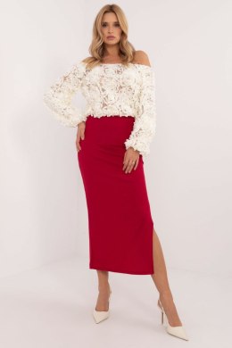 Ołówkowa Spódnica Midi Z Rozcięciem Czerwona