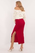 Ołówkowa Spódnica Midi Z Rozcięciem Czerwona
