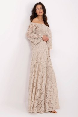 Szerokie Koronkowe Spodnie Beżowe