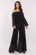 Szerokie Koronkowe Spodnie Czarne