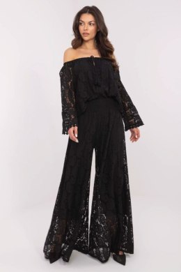 Szerokie Koronkowe Spodnie Czarne