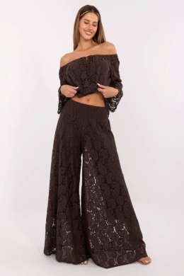 Szerokie Koronkowe Spodnie Brązowe