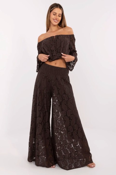 Szerokie Koronkowe Spodnie Brązowe