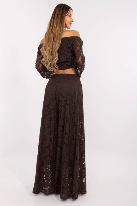 Szerokie Koronkowe Spodnie Brązowe