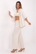 Materiałowe Spodnie W Klimacie Boho Jasny Beż