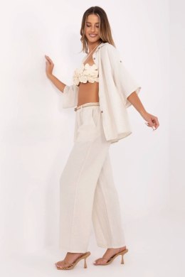 Materiałowe Spodnie W Klimacie Boho Jasny Beż