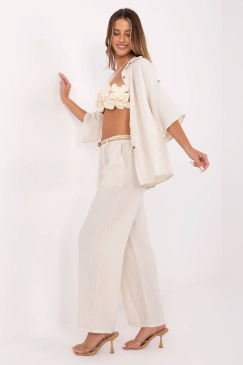 Materiałowe Spodnie W Klimacie Boho Jasny Beż