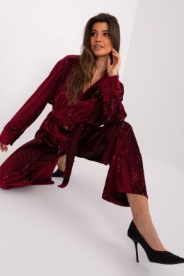 Komplet elegancki składający się z koszuli i spodni bordowy