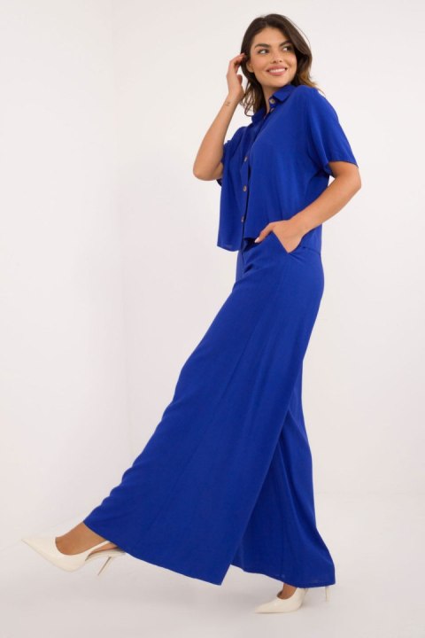 Elegancki prosty komplet damski chabrowy