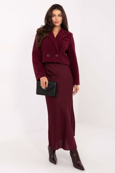 Krótki Płaszcz Damski Bordowy