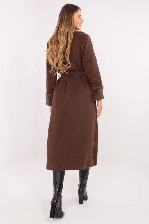 Długi Damski Płaszcz Brązowy