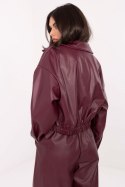 Krótka, przejściowa kurtka damska z eko skóry bordowa