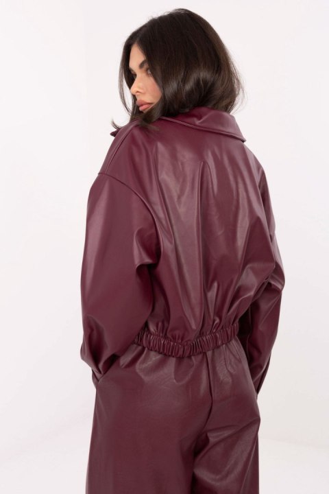 Krótka, przejściowa kurtka damska z eko skóry bordowa
