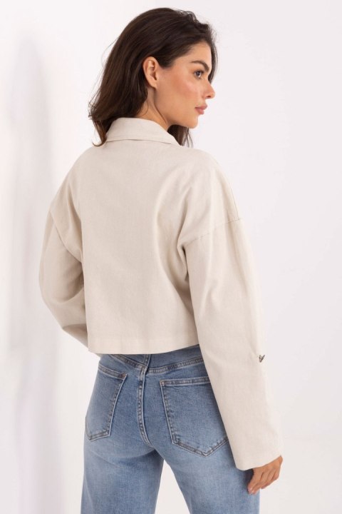 Krótka Kurtka Jeansowa Damska Jasny Beż