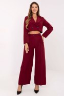Elegancki komplet damski krótka marynarka + spodnie bordowy