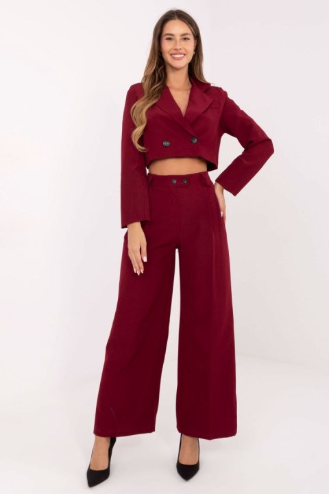 Elegancki komplet damski krótka marynarka + spodnie bordowy