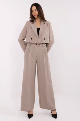 Elegancki komplet damski krótka marynarka + spodnie ciemny beż