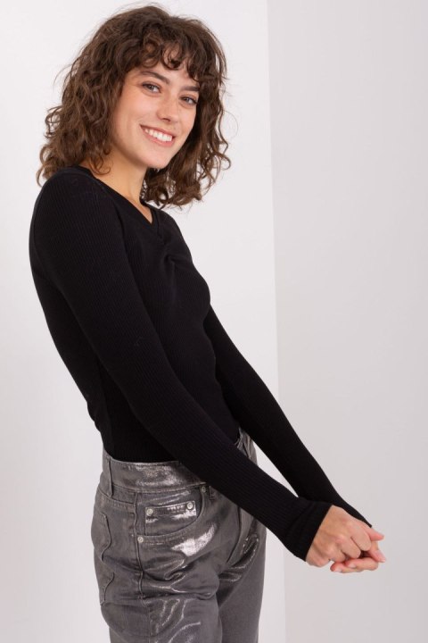 Dopasowana Bluzka Z Długim Rękawem Czarna