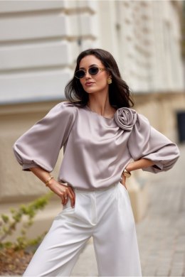 Satynowa Bluzka Damska Jasny Beż