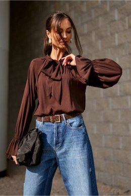 Elegancka Bluzka Damska Ciemny Brąz