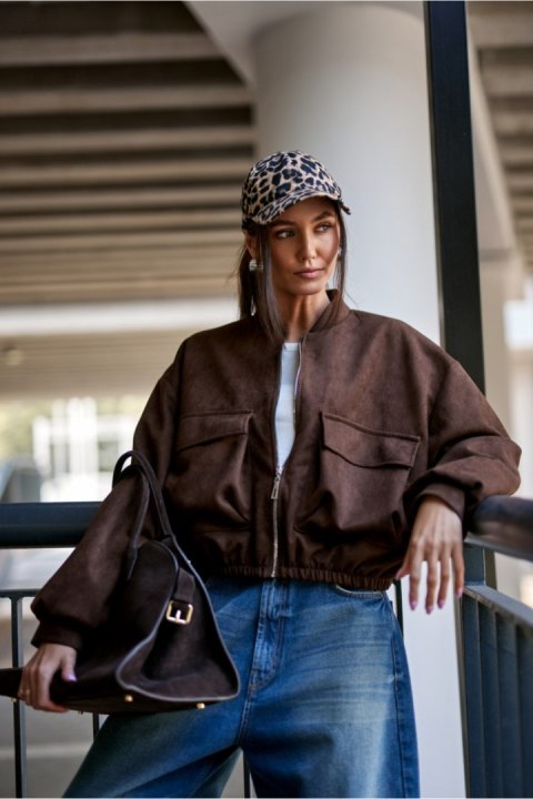 Brązowa Kurtka Damska Bomberka