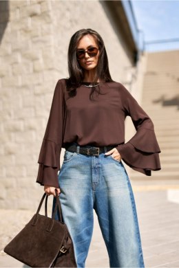 Elegancka Bluzka Z Długim Rękawem Dark Brown