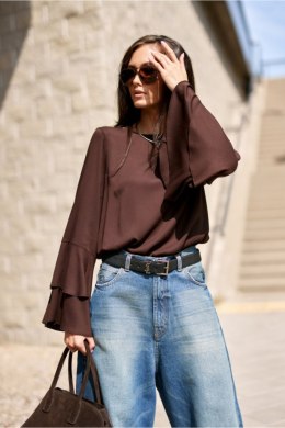 Elegancka Bluzka Z Długim Rękawem Dark Brown