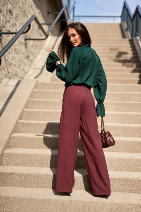 Spodnie Damskie Z Wysokim Stanem Bordo