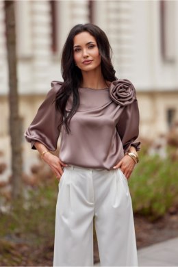 Satynowa Bluzka Damska Brązowa