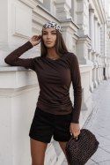 Basic Bluzka Z Długim Rękawem Brązowa