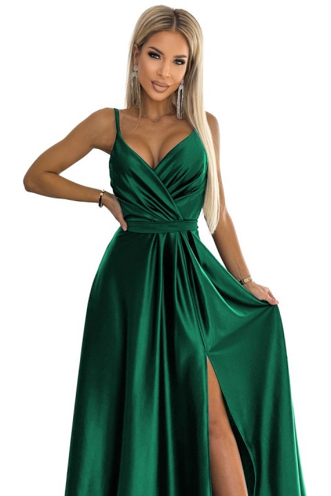 Elegancka długa satynowa suknia z dekoltem