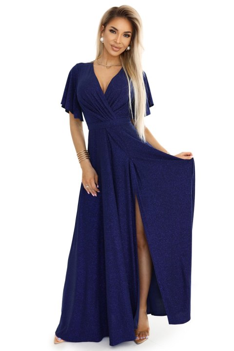 Połyskująca długa suknia z rękawkiem