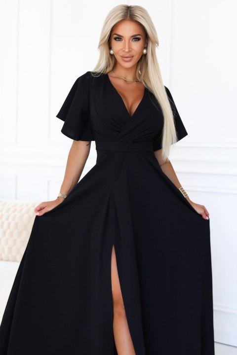 Połyskująca długa suknia z rękawkiem