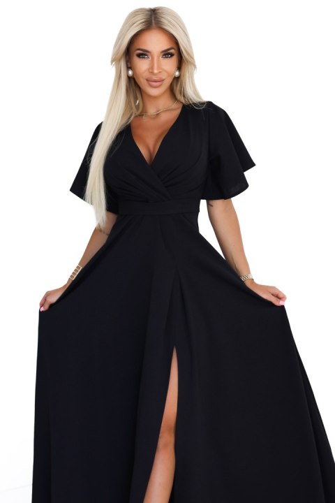 Połyskująca długa suknia z rękawkiem