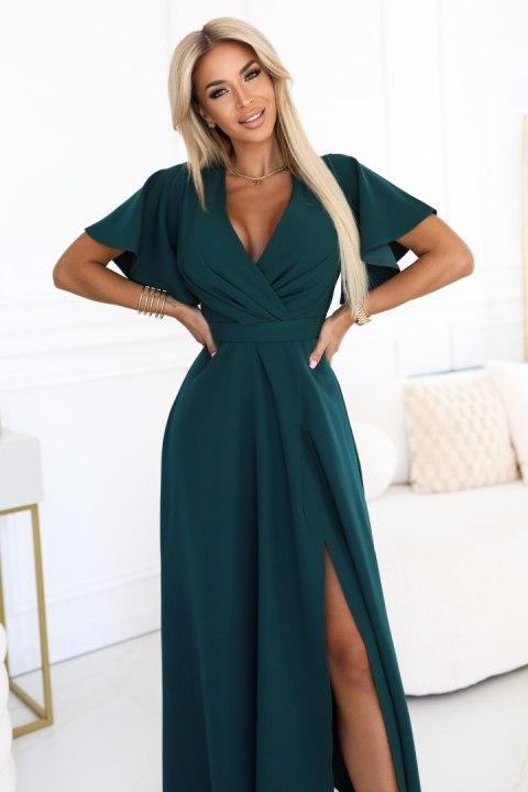 Połyskująca długa suknia z rękawkiem